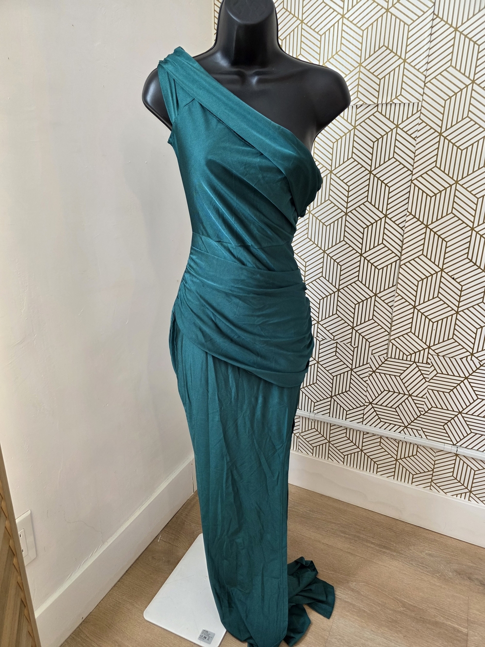 One-Shoulder Teal Evening Gown